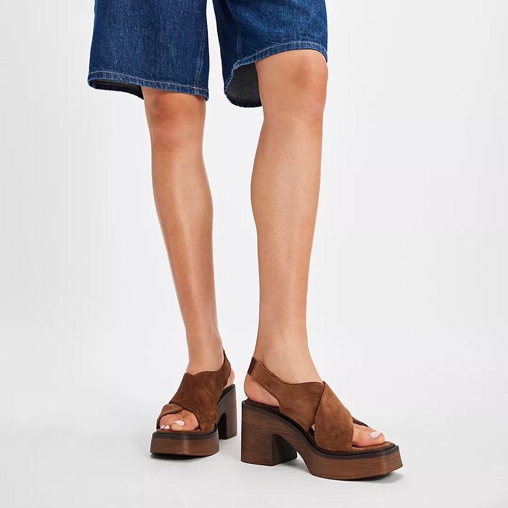 Free People Cora Platform Clogs in Cognac Suede